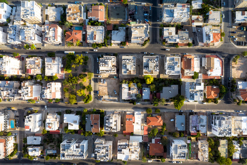 Aerial view of urban Limassol grid layout at sunset. Cyprus