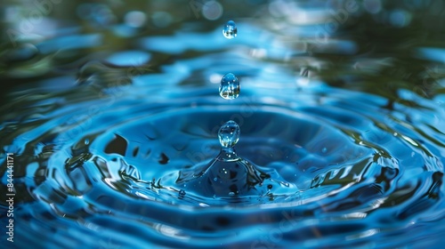 A blue glass ripples as a drop of water falls in.