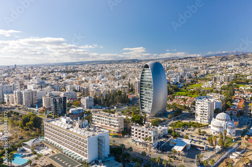 Aerial view of Limassol city skyline with iconic skyscraper. Cyprus
