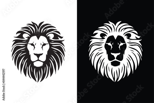 A lion head black white icon vector.