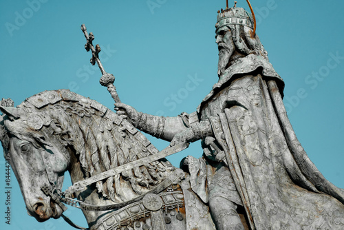 Equestrian statue of Statue of Stephen I of Hungary at Fisherman's Bastion. Budapest, Hungary photo