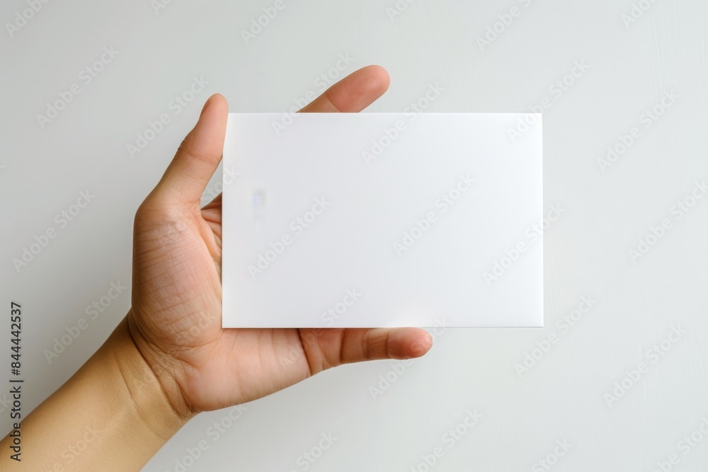 Blank White Card Mockup on Hand created with Generative AI Blank White Card Mockup on Hand created with Generative AI