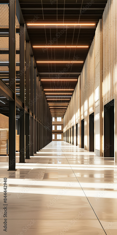 Obraz premium Industrial empty warehouse space with copyspace for text.