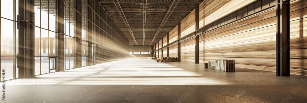 Obraz premium Industrial empty warehouse space with copyspace for text.