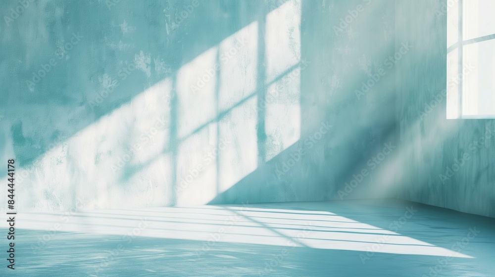 Blue concrete room with sunlight shining window, empty texture form Blue concrete room with sunlight shining window, empty texture form