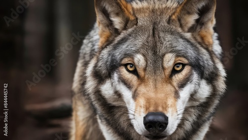 The wolf's eyes were deep golden yellow, reflecting fire and alert attitude