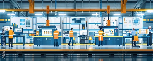 Flat design of lean manufacturing with kaizen boards, tracking improvements, and team collaboration