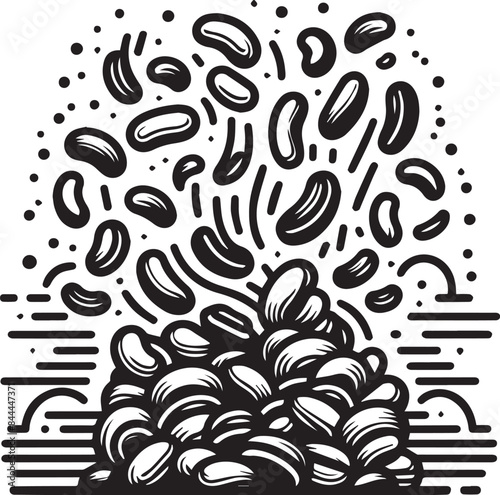 Beans Vector Illustration Silhouette. various food beans: lentils, chickpeas, green peas, coffee beans