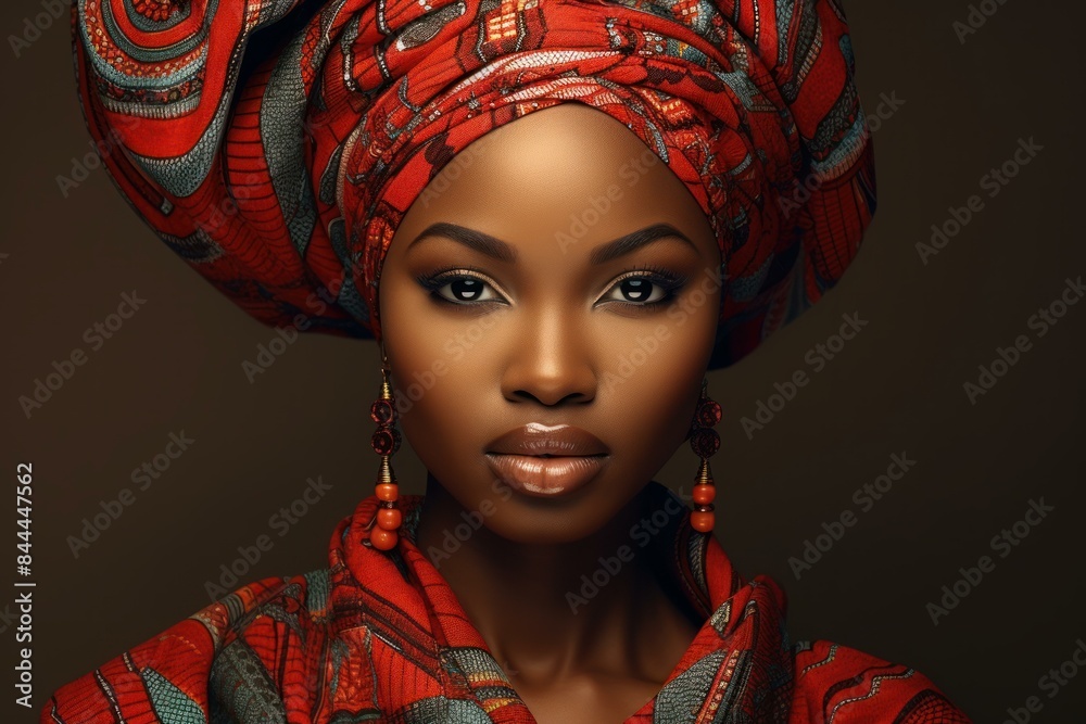 Φωτογραφία Stunning portrait of a young african woman adorned in a vibrant headwrap and eth