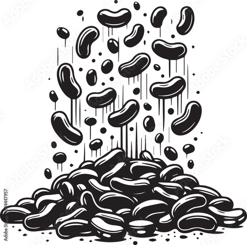 Beans Vector Illustration Silhouette. various food beans: lentils, chickpeas, green peas, coffee beans