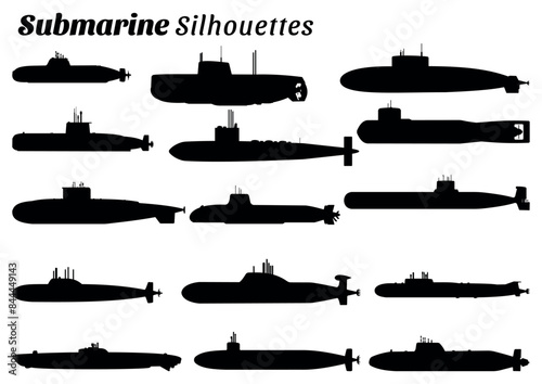 Submarine silhouettes vector illustration set