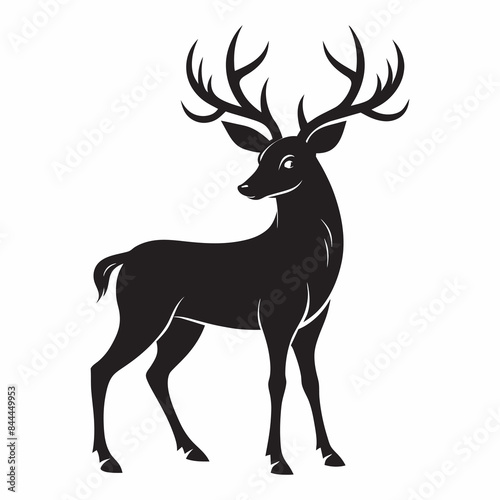 deer black and white vector illustration