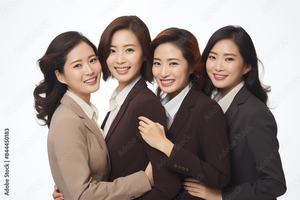 Group of smiling asian businesswomen at work on white background. Women in suits at work. Boss women. Political woman. Image for graphic designer. Business world. Job recruitment. Asia. China. Japan
Group of smiling asian businesswomen at work on white background. Women in suits at work. Boss women. Political woman. Image for graphic designer. Business world. Job recruitment. Asia. China. Japan