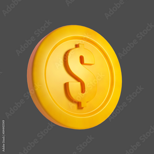 Metallic yellow coin golden cash money flying currency token star 3d icon illustration.