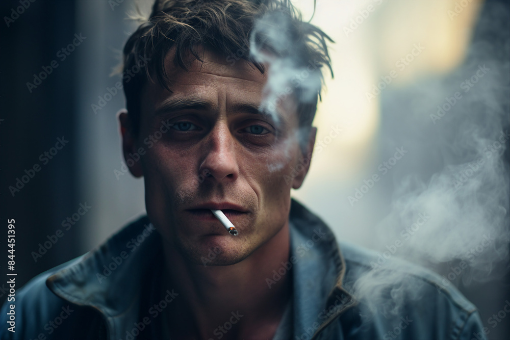 Generative AI image of young man smoker with cigar bad habits concept Generative AI image of young man smoker with cigar bad habits concept