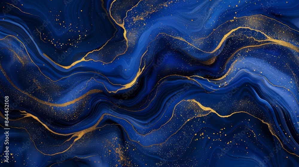 Develop a fluid and elegant pattern in royal blue and gold Develop a fluid and elegant pattern in royal blue and gold