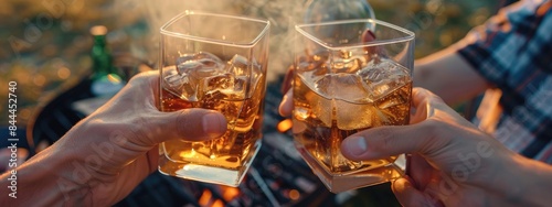 alcohol, whiskey, nature, recreation, barbecue. Selective focus photo