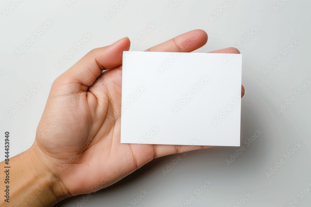 Blank White Card Mockup on Hand created with Generative AI Blank White Card Mockup on Hand created with Generative AI