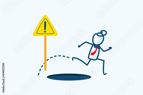 Tableau sur toile businessman stick figure character jump pass pitfall hole to achieve business success