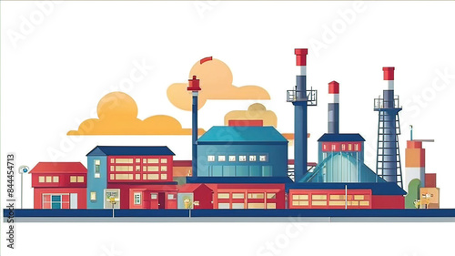 3D vector illustration of a modern factory, manufacturing industry, plant (factory) project, modern eco-friendly manufacturing