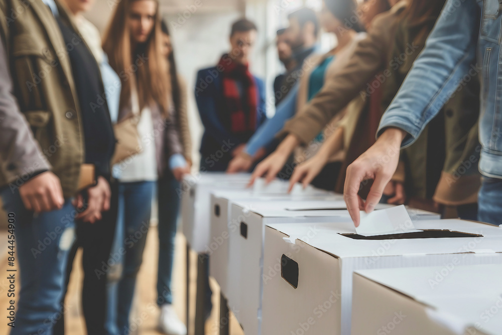 People of democratic country visiting voting campaign in election day, Generative AI illustration