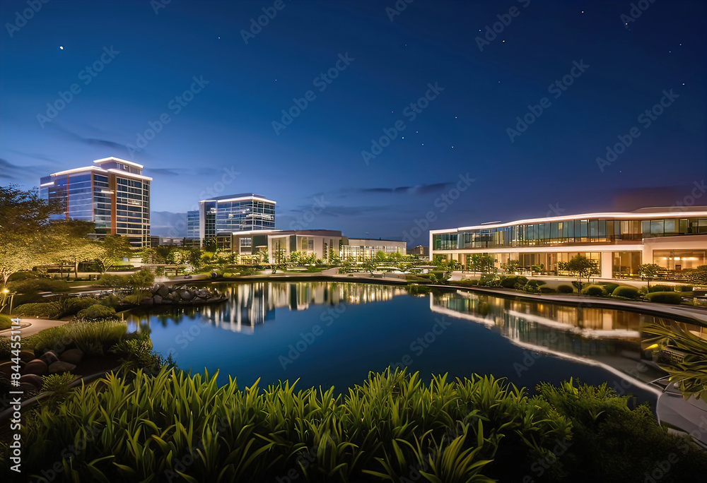 Fototapeta premium Commercial real estate development project, large multi-story office buildings in the city, image of developers and investors planning office buildings,