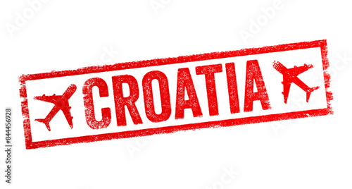 Croatia - is a country located at the crossroads of Central and Southeast Europe, text emblem stamp with airplane