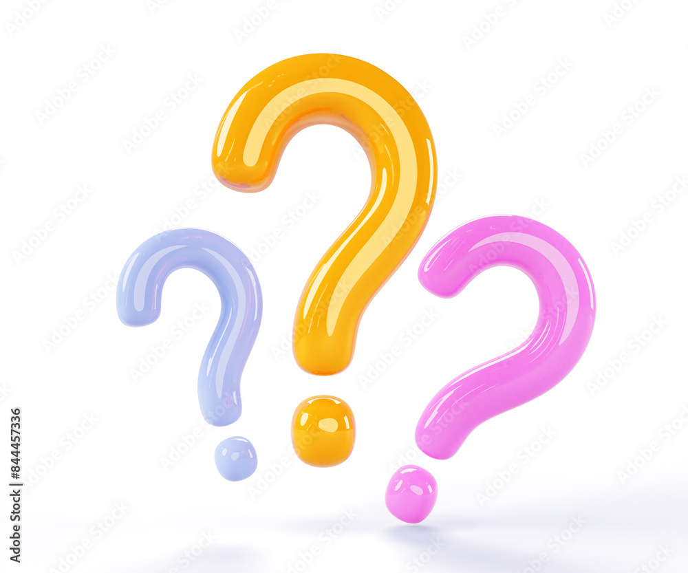 3d color question marks on white background render icons. Realistic isolated gold, pink and blue signs of faq or doubt. Think, ask, information answer for solution problem, banner. 3D illustration 3d color question marks on white background render icons. Realistic isolated gold, pink and blue signs of faq or doubt. Think, ask, information answer for solution problem, banner. 3D illustration