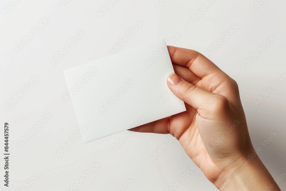 Blank White Card Mockup on Hand created with Generative AI Blank White Card Mockup on Hand created with Generative AI