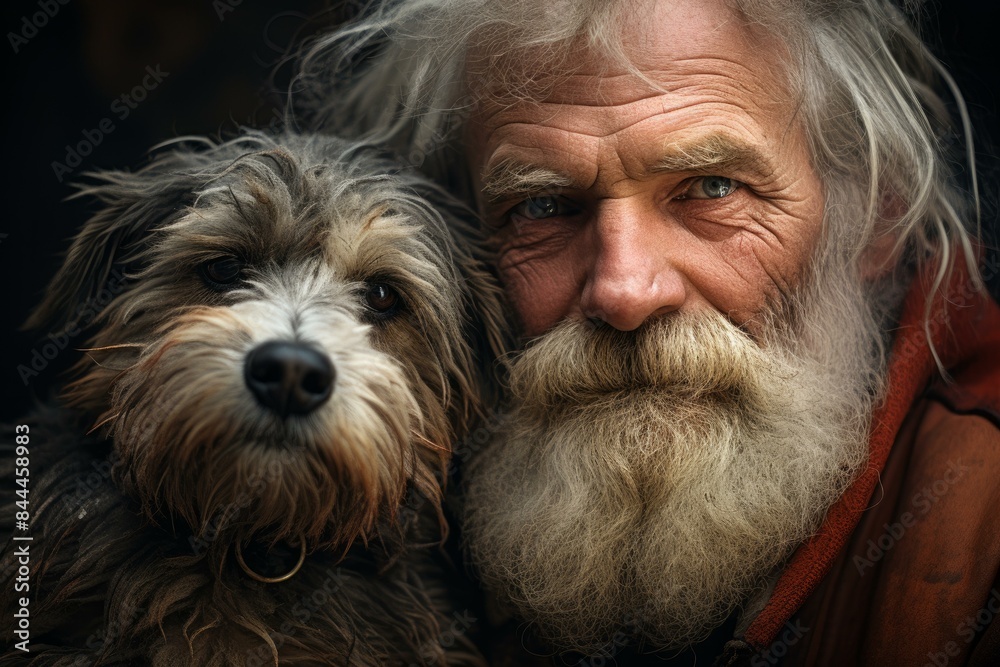 Portrait of a senior man and his fluffy dog sharing a moment of companionship Portrait of a senior man and his fluffy dog sharing a moment of companionship