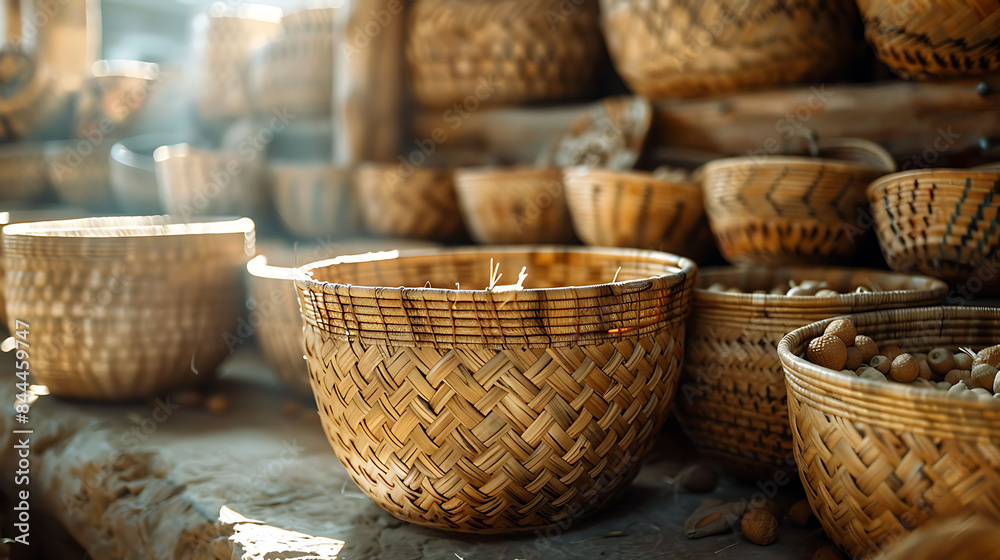 Primitive Harvest Paleolithic Hunters Utilizing Woven Baskets Gathering Soft Light Enhances Basket Textures Primitive Harvest Paleolithic Hunters Utilizing Woven Baskets Gathering Soft Light Enhances Basket Textures
