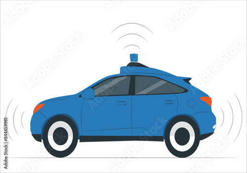 Autonomous self-driving driverless vehicle with radar driving on the road. Sensing system and wireless communication network of vehicle. Autonomous car. Driverless car. Self driving vehicle. 2247
