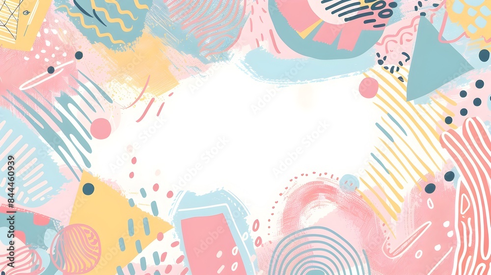 Fototapeta premium Pastel Geometric Doodle Border Pattern with Empty Space for Customizable Design