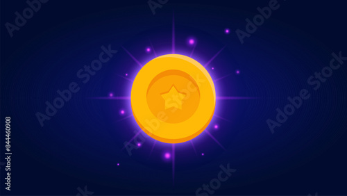 Icon game coin vector cartoon illustration. coin game screen with sparkling background.