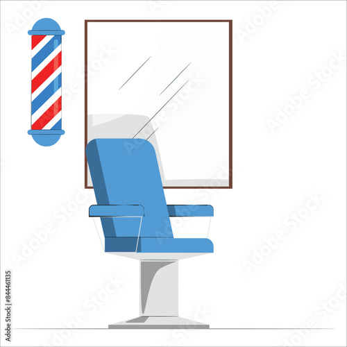 Stylish Barber Chair and pole. Barbershop Theme. Stylish hairdressing salon interior. Stylish Barber Chair Isolated. Barbershop Theme. barbershop working place interior. Barber shop equipment. 2253
