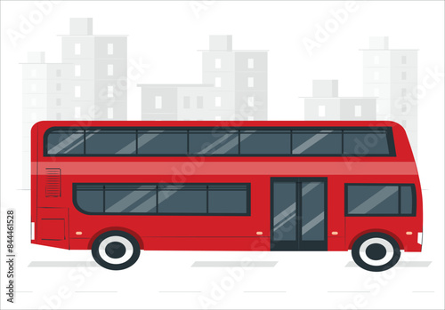 Red double Decker London bus isolated on white with a clipping path. A bright red traditional London bus isolated over white. Panning shot of red double decker bus in London. 2265
