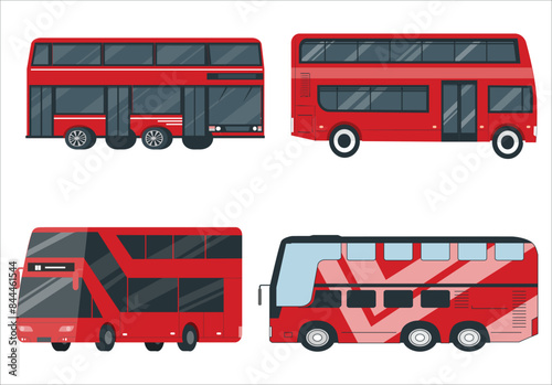 London double decker red bus cartoon illustration, English UK british tour isolated flat double decker bus icon. City transport vector flat illustrations. double decker. red double decker bus. 2266
