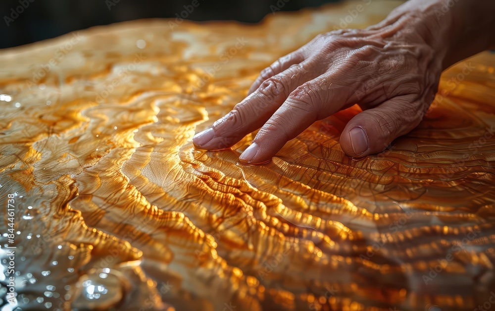 macro Closeup of young man hand touching oilfinish macro Closeup of young man hand touching oilfinish