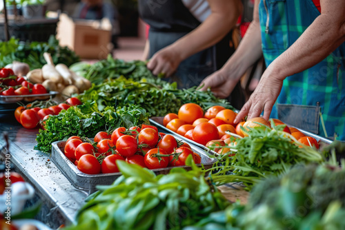 Counter with fresh vegetables at the market