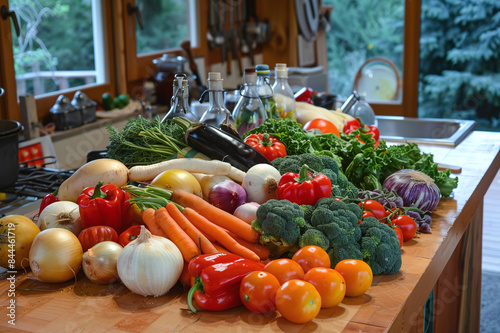 Fresh, farm vegetables from the garden in the kitchen