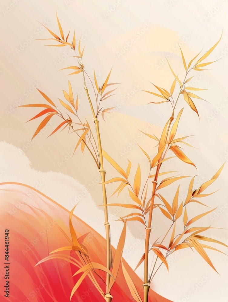 Obraz premium Elegant gold bamboo pattern with intricate leaf design. Soft colors