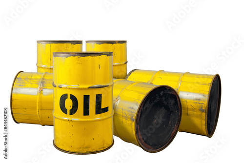 Barrel of oil. Rusty dangerous barrel with fuel or crude oil on isolated background