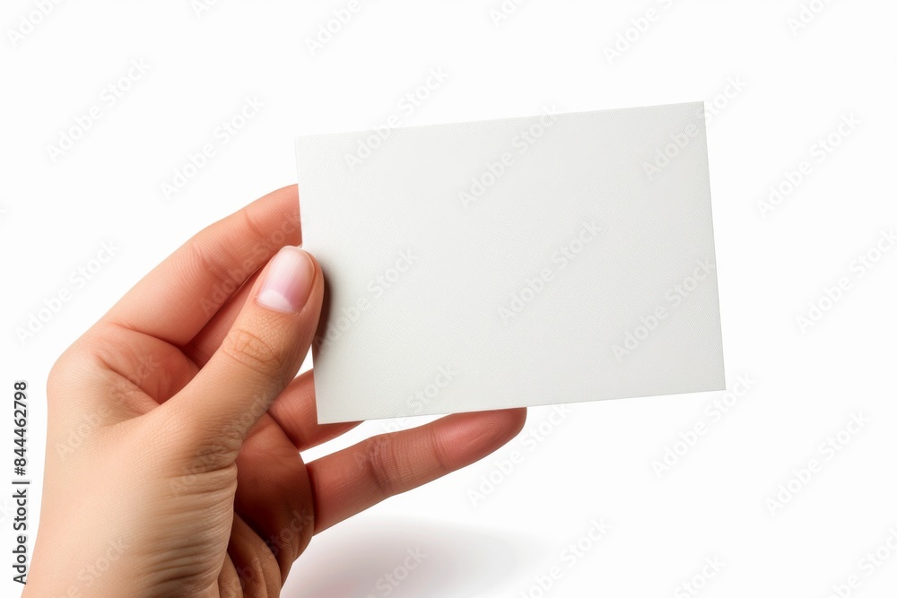 Blank White Card Mockup on Hand created with Generative AI Blank White Card Mockup on Hand created with Generative AI
