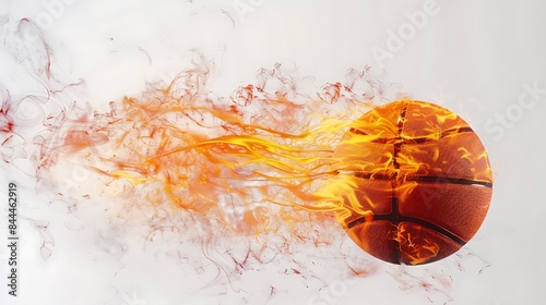 Design a high resolution, realistic, full ultra HD, cinematic shot of a fire basketball against a white background. © ahmad