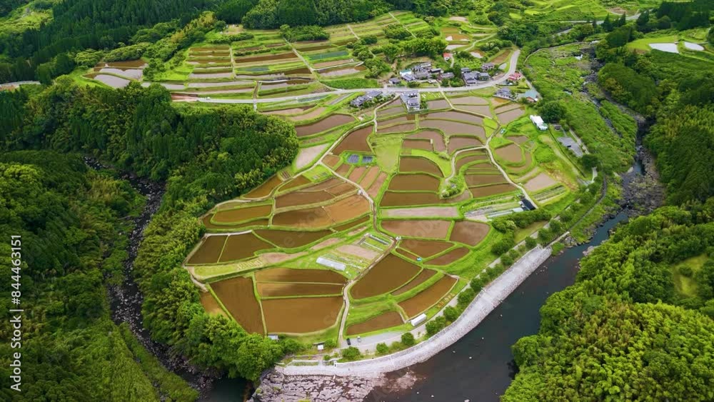 ドローンで撮影した日本の田園風景