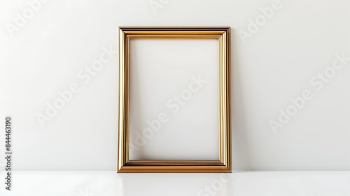 Detailed shot of a golden blank frame, isolated on a clean white surface, rendered in 8K, realistic, full ultra HD, high resolution, and cinematic photography.