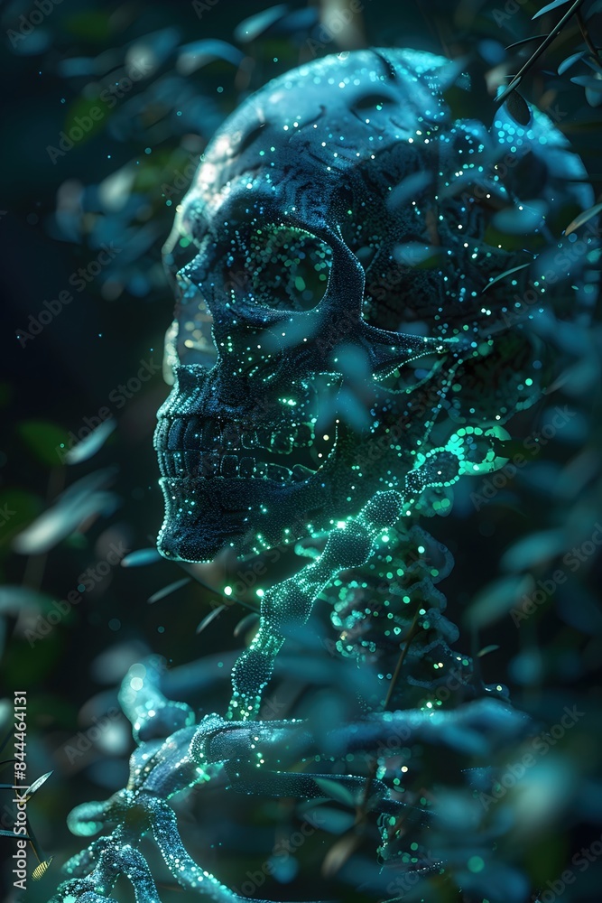 Ethereal Skeletal Structure with Glowing DNA Helix,Futuristic Ethereal Skeletal Structure with Glowing DNA Helix,Futuristic