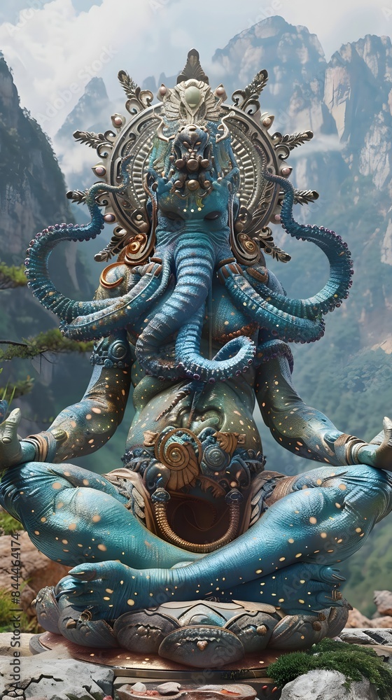 Ethereal Mystical Creature in Meditative Lotus Pose with Ornate Tibetan-Inspired Decor Ethereal Mystical Creature in Meditative Lotus Pose with Ornate Tibetan-Inspired Decor