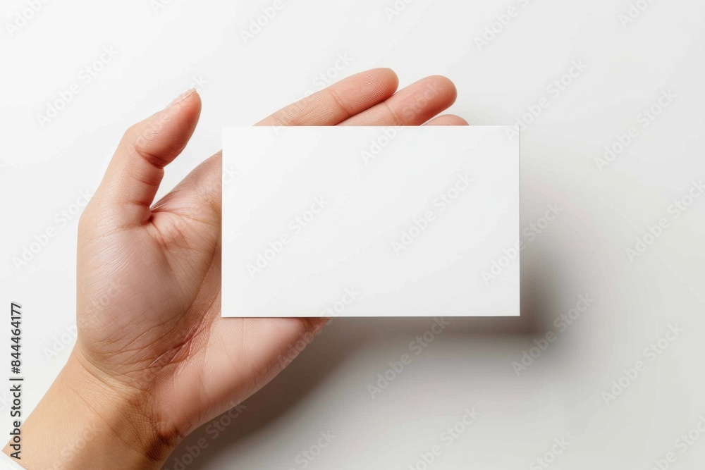 Blank White Card Mockup on Hand created with Generative AI Blank White Card Mockup on Hand created with Generative AI