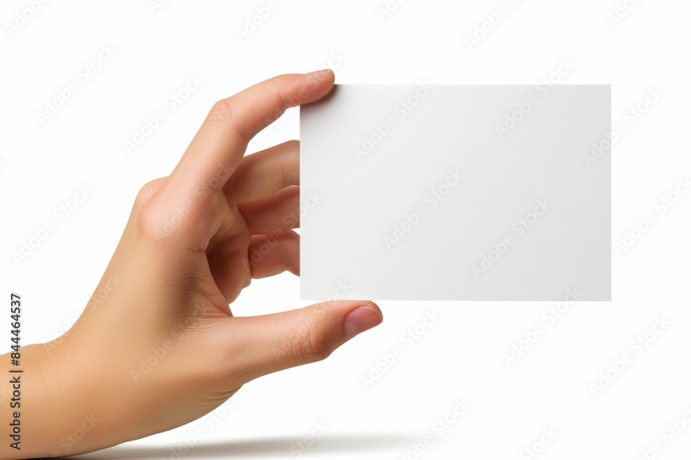Blank White Card Mockup on Hand created with Generative AI Blank White Card Mockup on Hand created with Generative AI